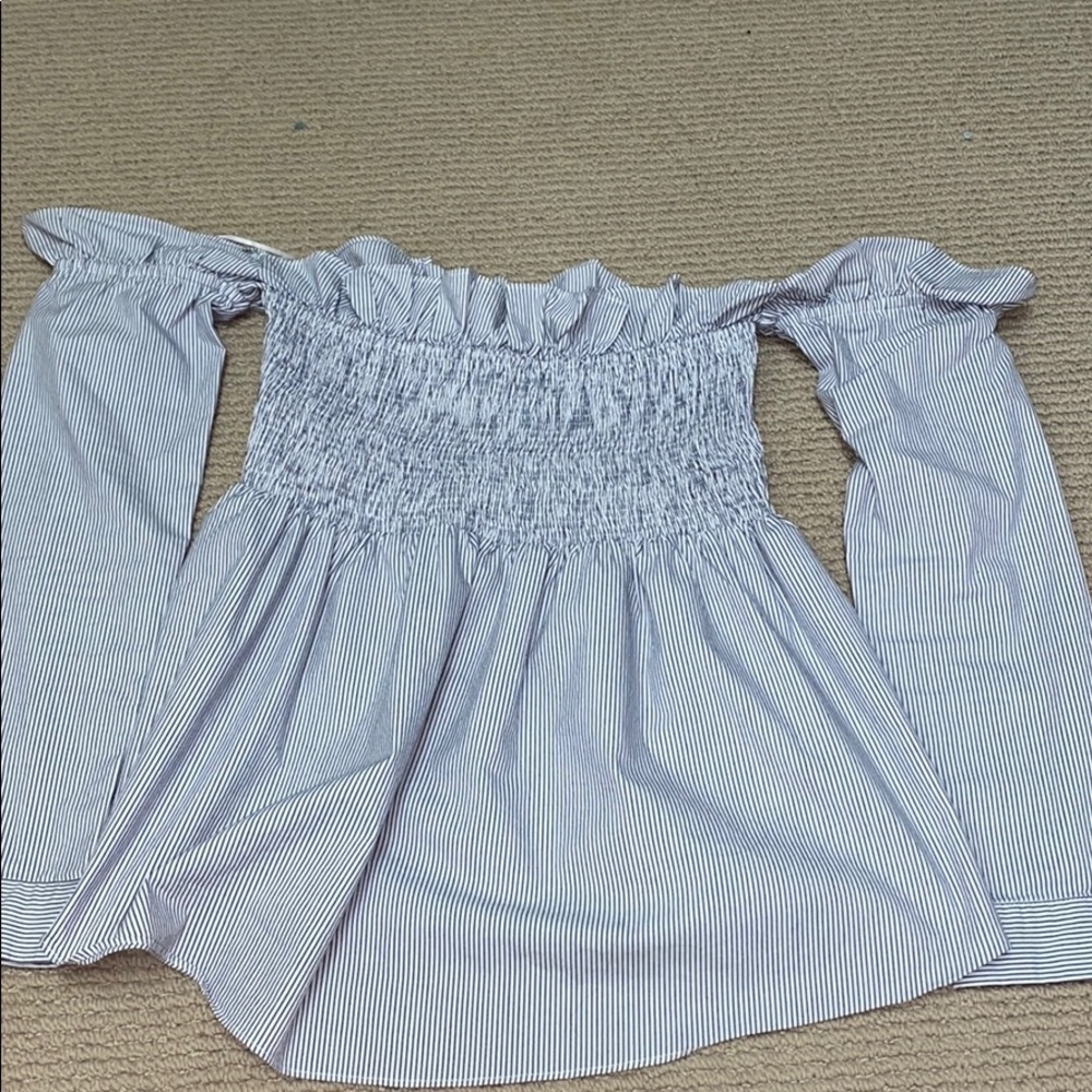 Off the shoulder blouse, pin stripe